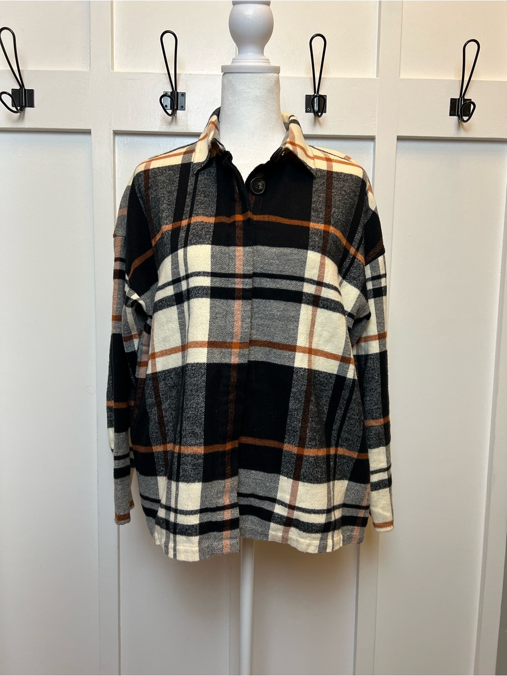 Madewell Womens Size XXS Flannel Plaid Black Cream Brown Fall Autum Winter Layer